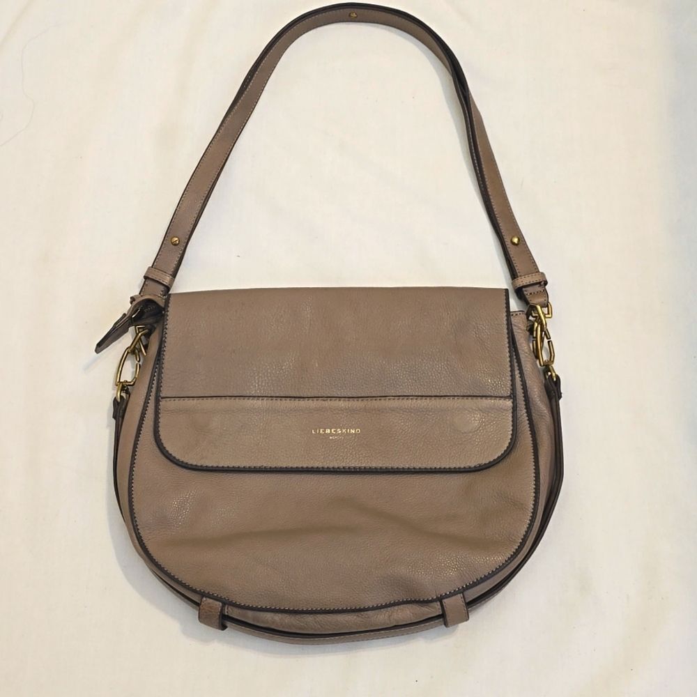 Liebeskind Taupe Leather Crossbody Saddle Bag